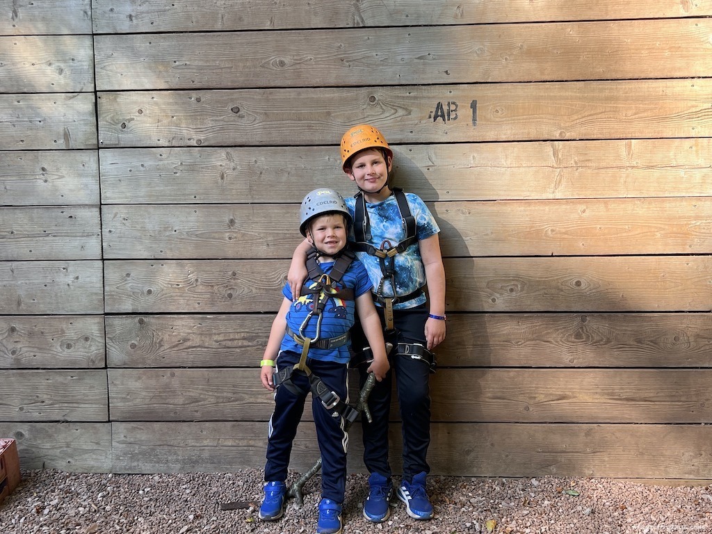 The boys in their abseiling gear getting ready for one of the activities on our pgl family adventures