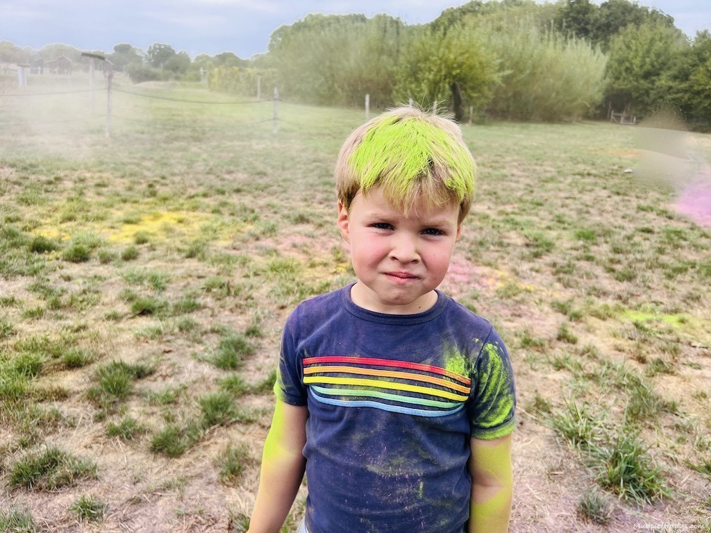 Harry with green hair after a paint throwing party