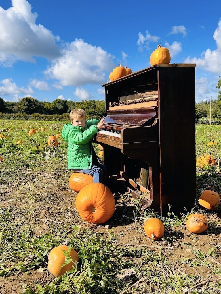 Harry with a piano at Halloween at Tulleys farm
