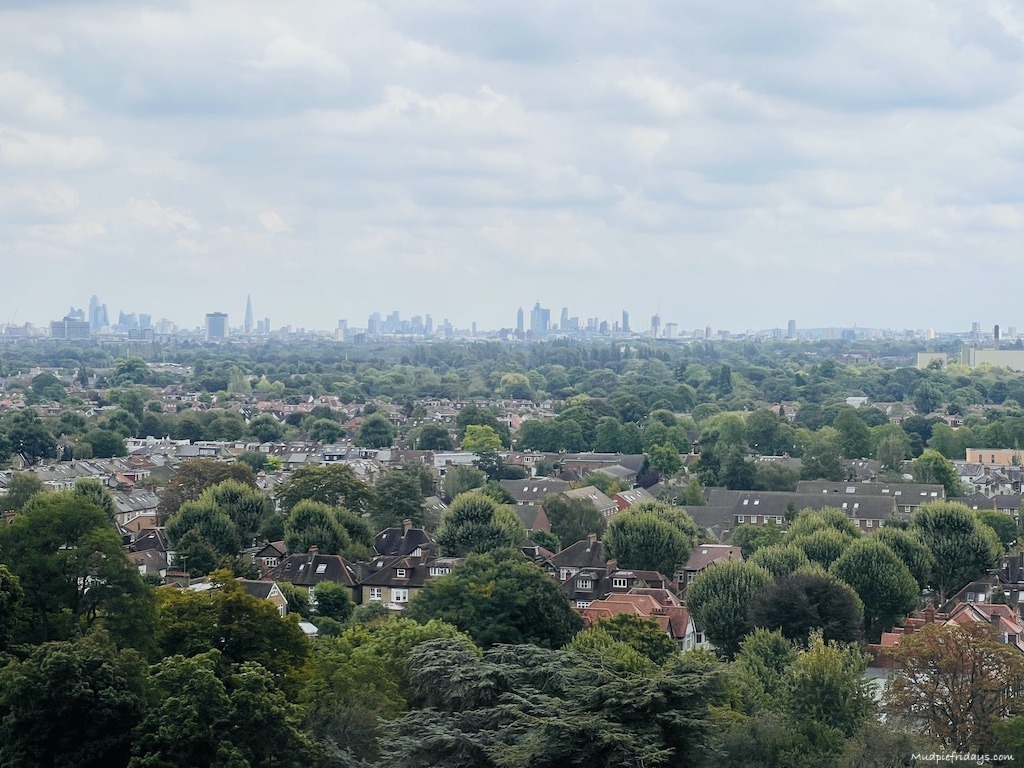 The london skyline from the top of the Great Pagoda at Kew Gardens