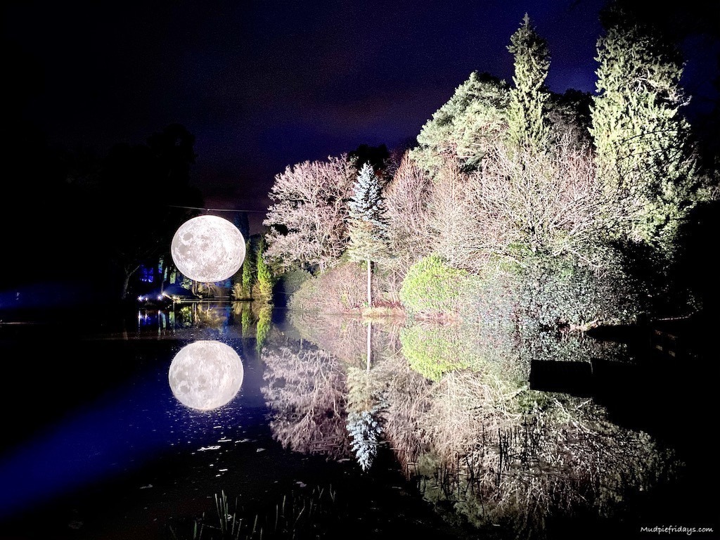 The moon reflecting in the water at Leonardslee Illuminated
