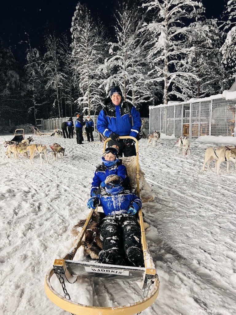 Us all covered in snow after gong on our husky tour