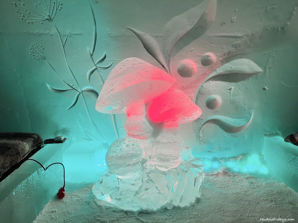 One of the ice carvings in a family room