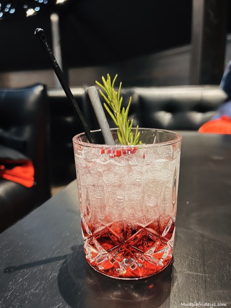 Our free drink at the sky bar which is an outside bar located at the arctic snow hotel in Rovaniemi