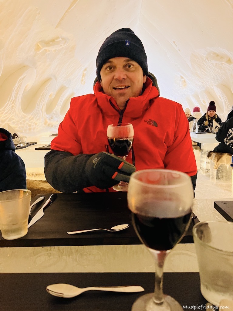 Kieron eating in the ice restaurant in Lapland Finland