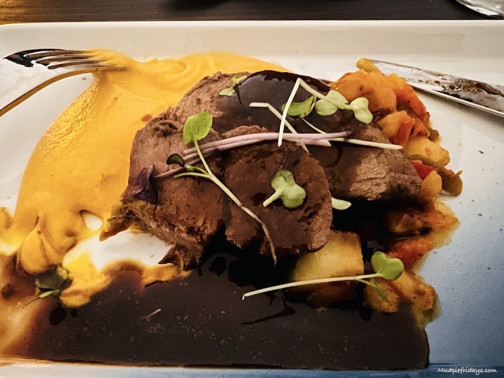 Roasted elk served as a main in the ice restaurant in Lapland Finland