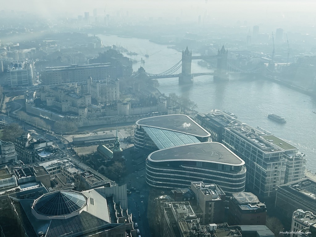 A view of tower bridge from the sky garden in the walkie talkie building
