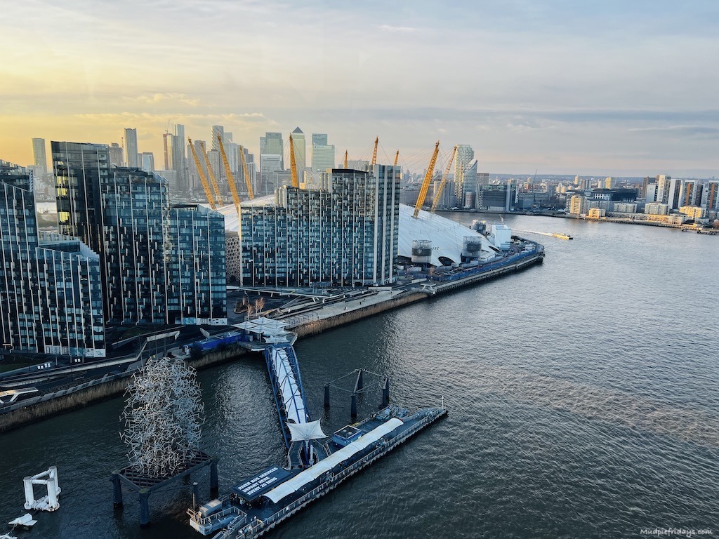 The sun starting to set over the o2