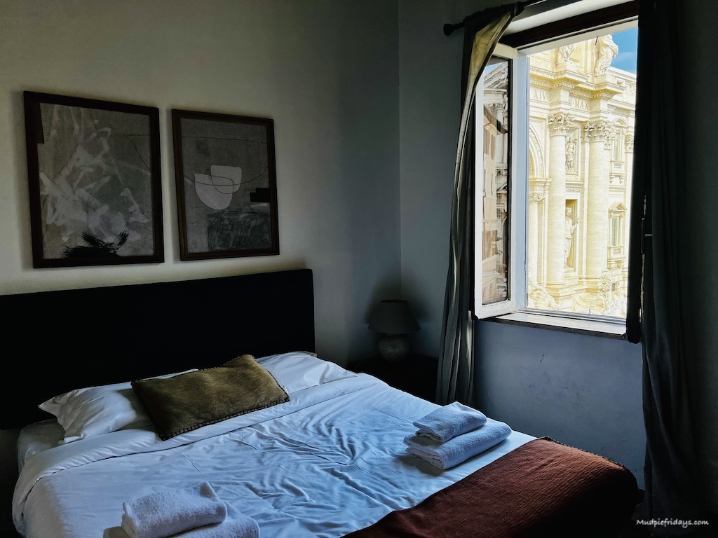 The front bedroom showing the actual view you have of the Trevi fountain