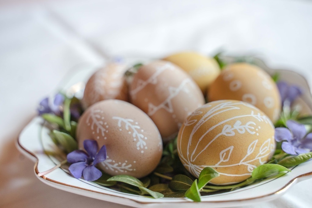eggs painted for easter in a simple deisgn.