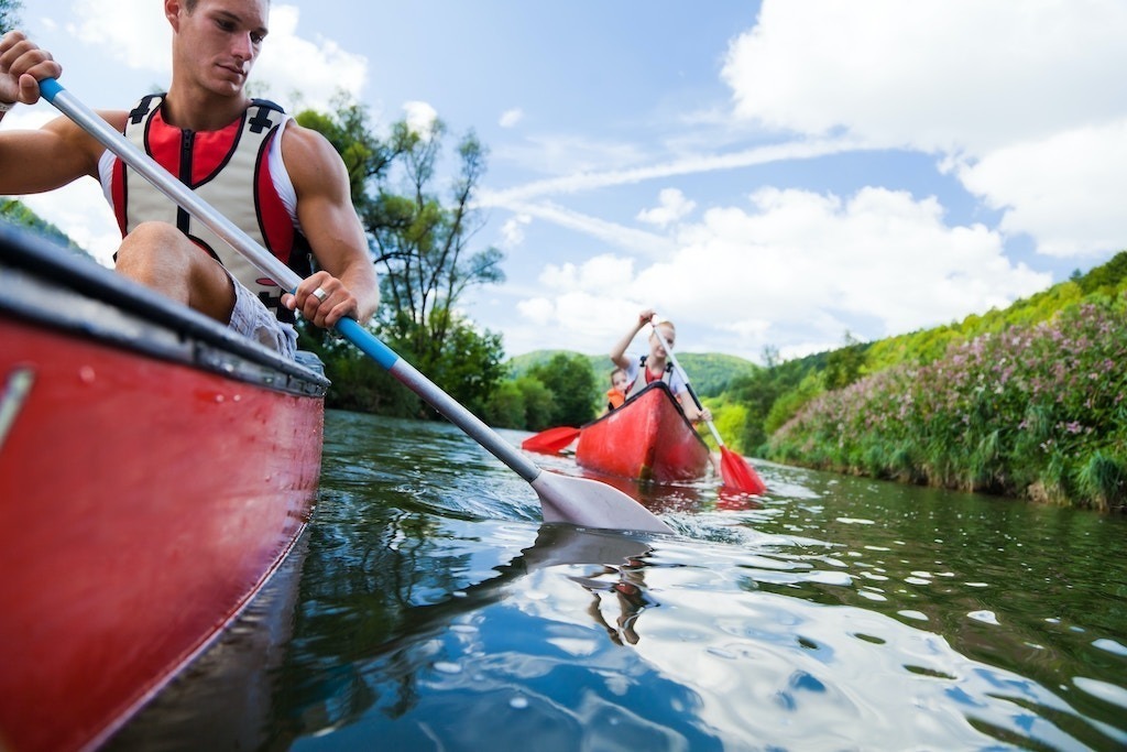 a family canoeing