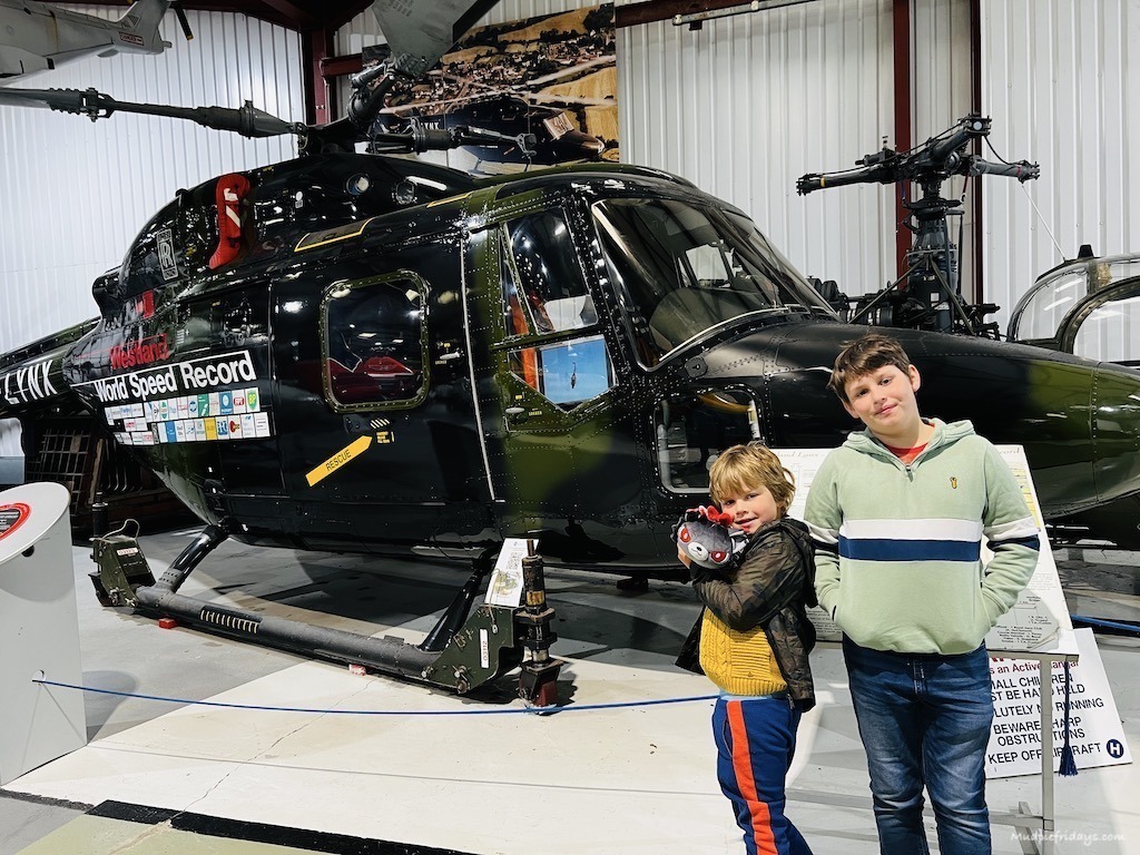 Boys at the helicopter museum in Weston Super Mare
