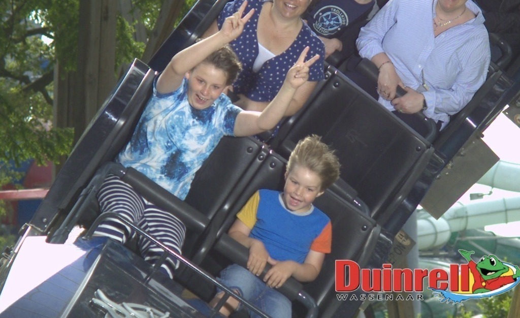 The boys on the Dragonfly one of the most popular roller coasters at Duinrell amusement park in the Netherlands
