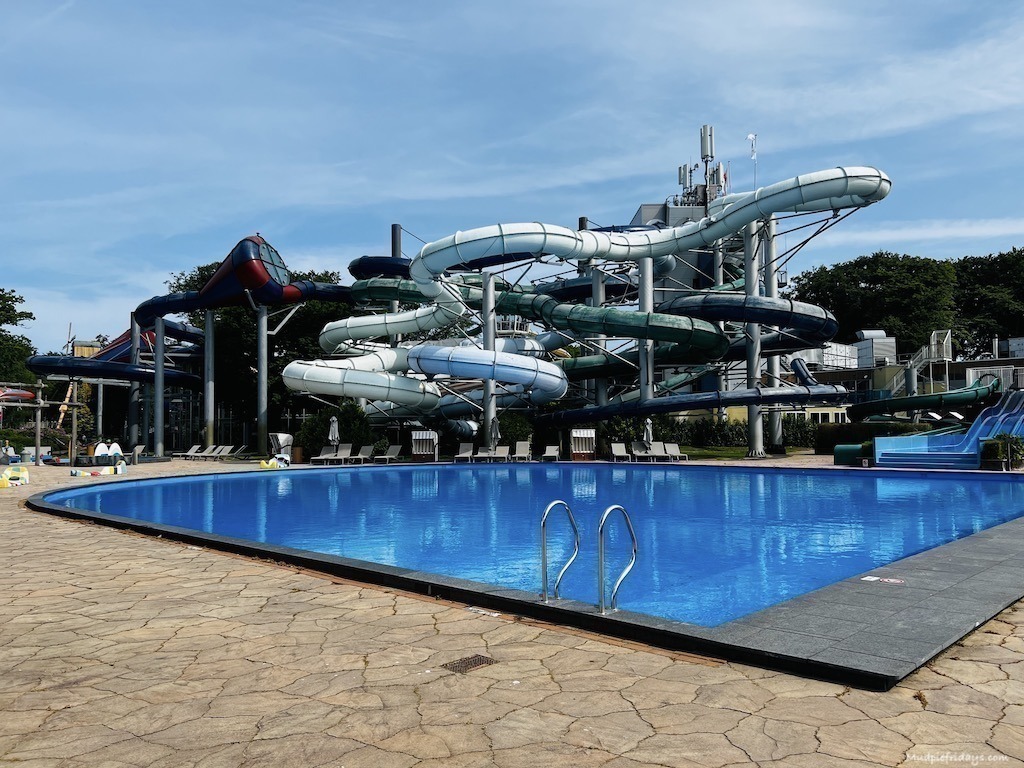 Outside pool in Tiki Bad with the waterslides in the background
