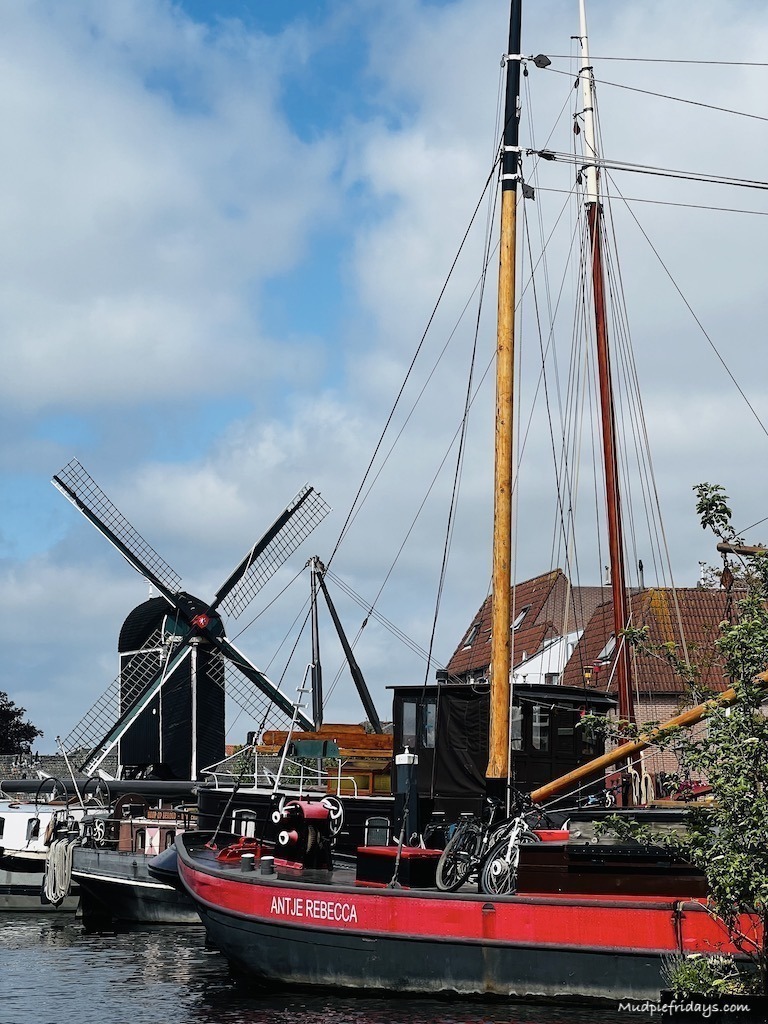 boats and windmills taken on a canal trip in Leiden
