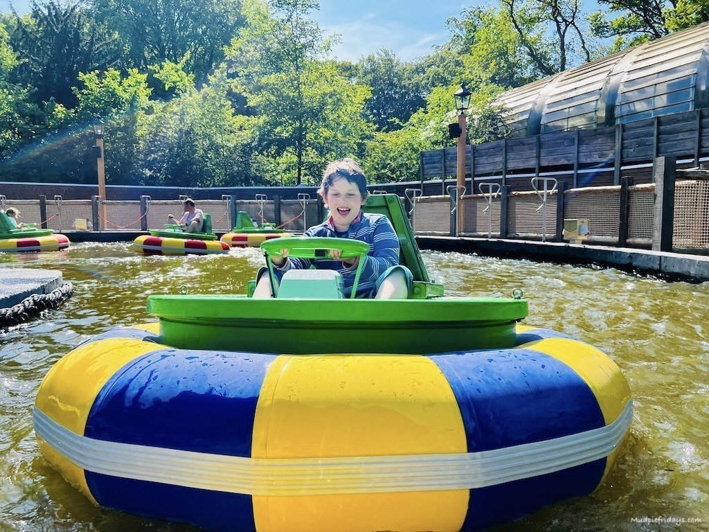 Charlie on the bumper boats at Duinrell netherlands