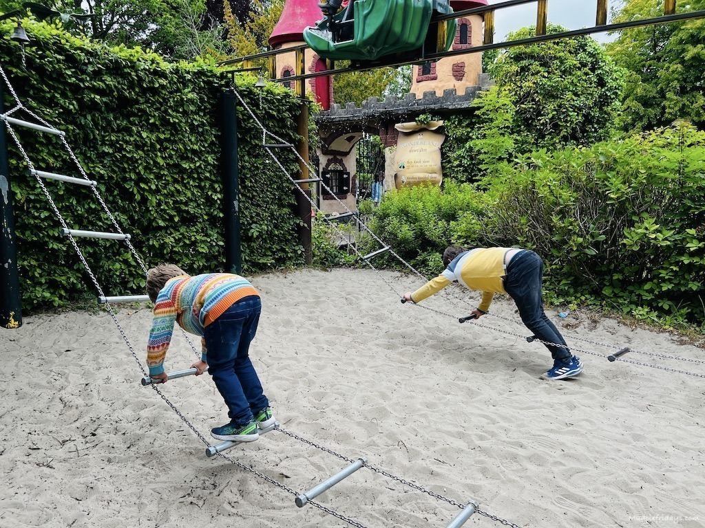 The boys trying out the climbing chains