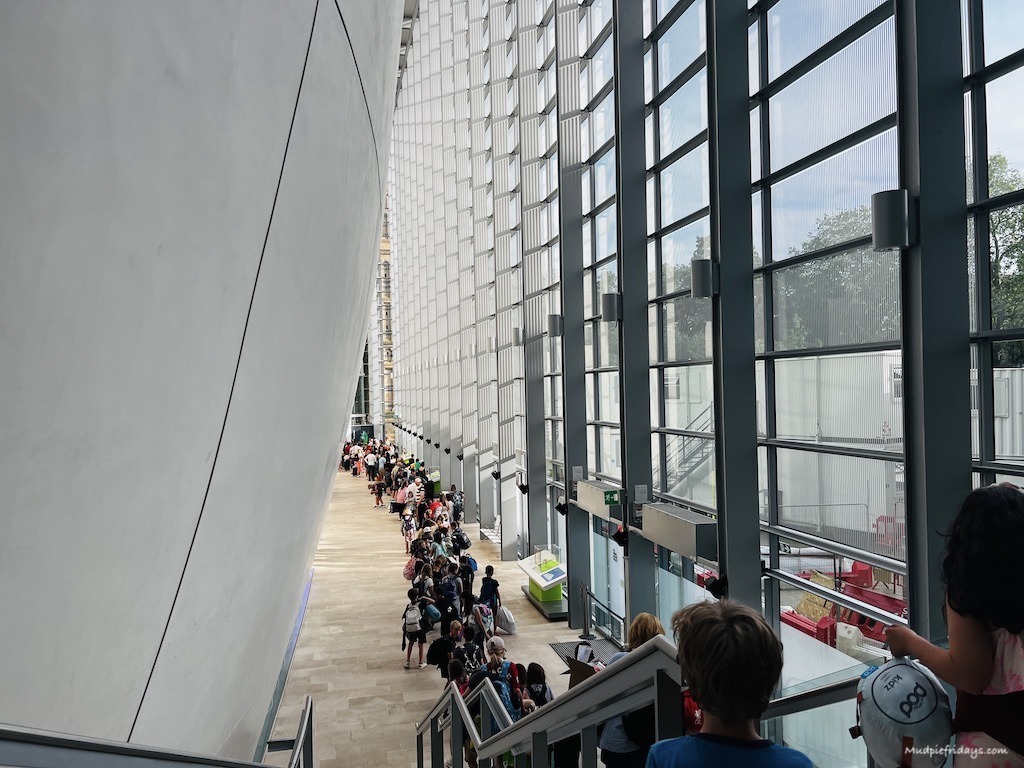Queuing to get into the Natural History Museum for Dino Snores