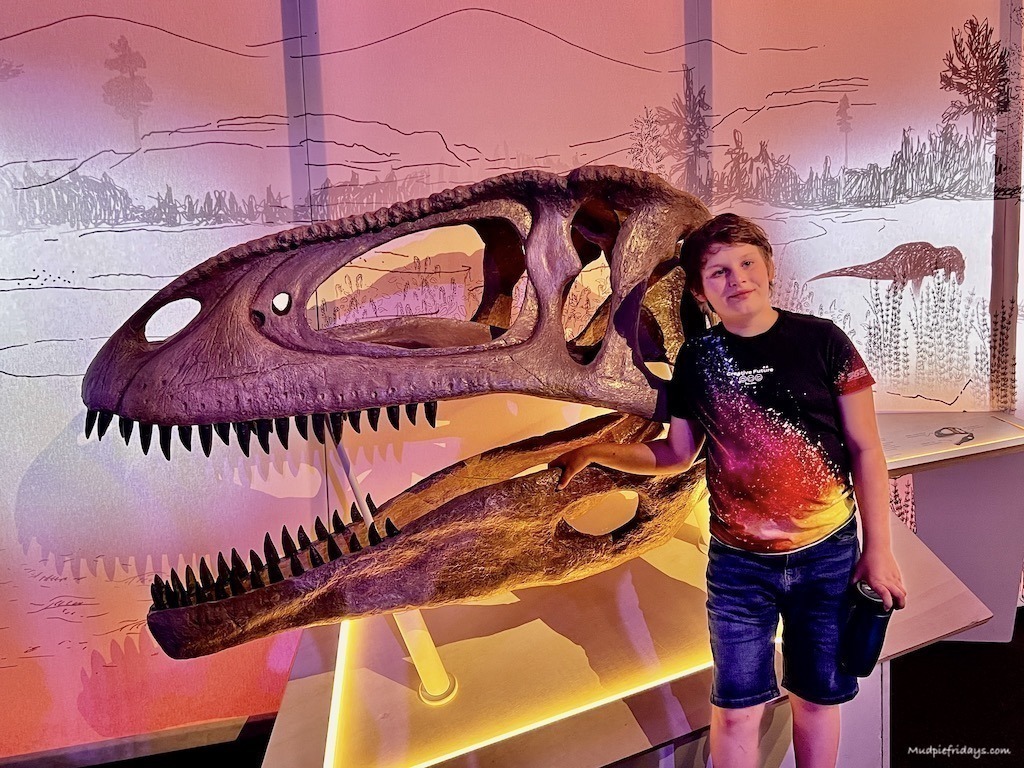 Next to the cast of dinosaur at the dinosaur museum in London