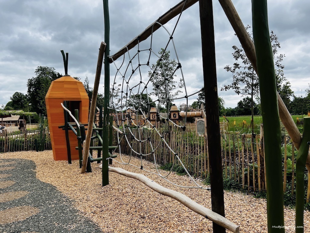 A giant spider web climbing wall