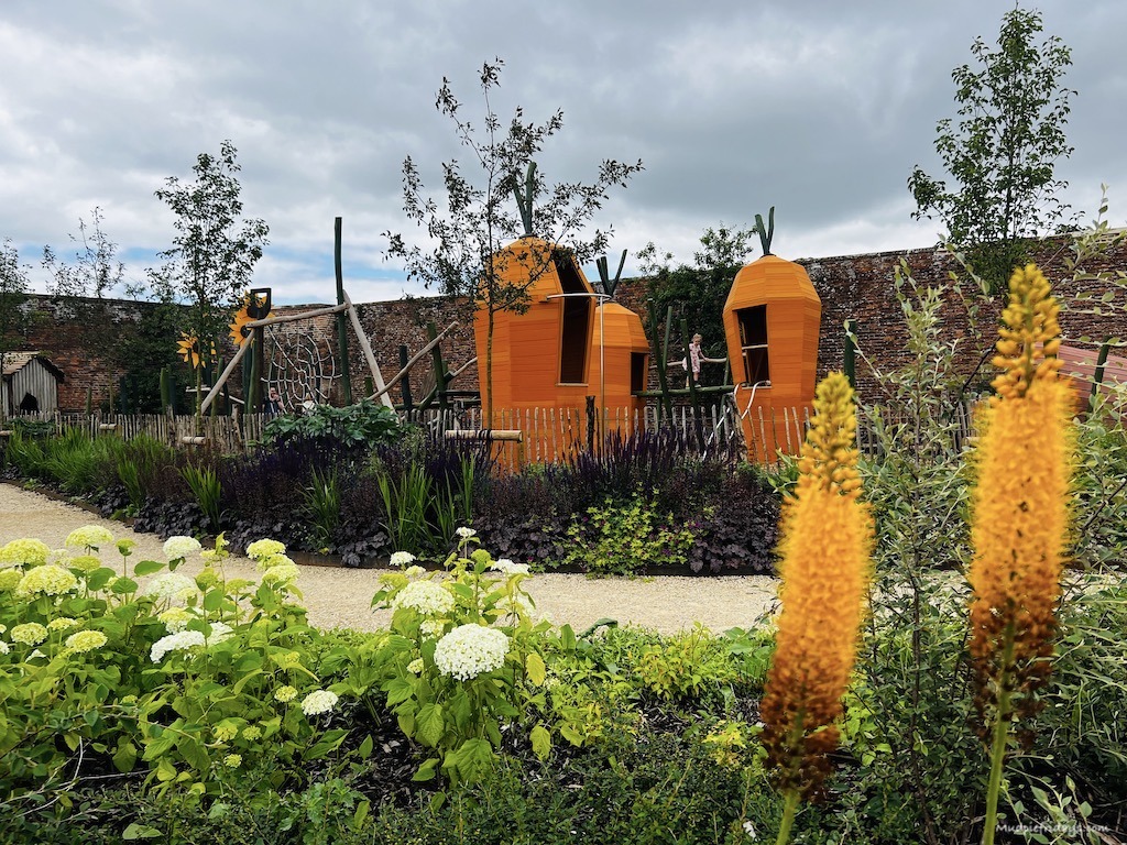 The vegetable patch play area through the flowers - Blenheim palace for kids