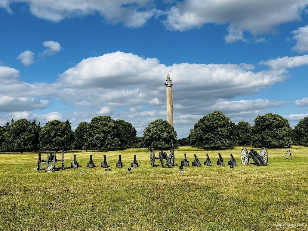 Line up of the cannons at Blenheim palace ready to go off when the music starts. With the victory column in the background