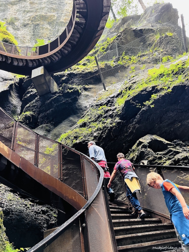 Walking up the helix staircase on the way back up through Liechtensteinklamm