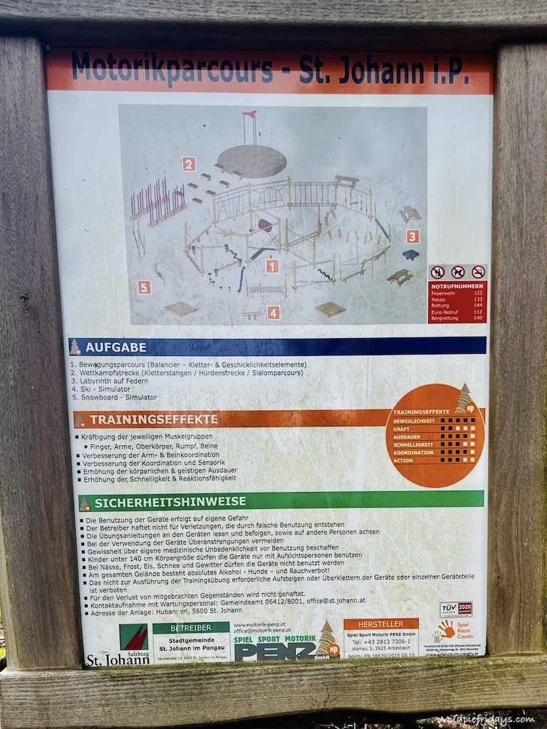 Jodys tree trail signage explaining the play equipment that is available