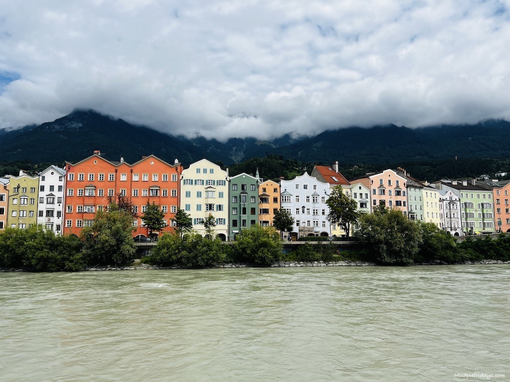 Colourful houses along the river Inn in Innsbruck old town