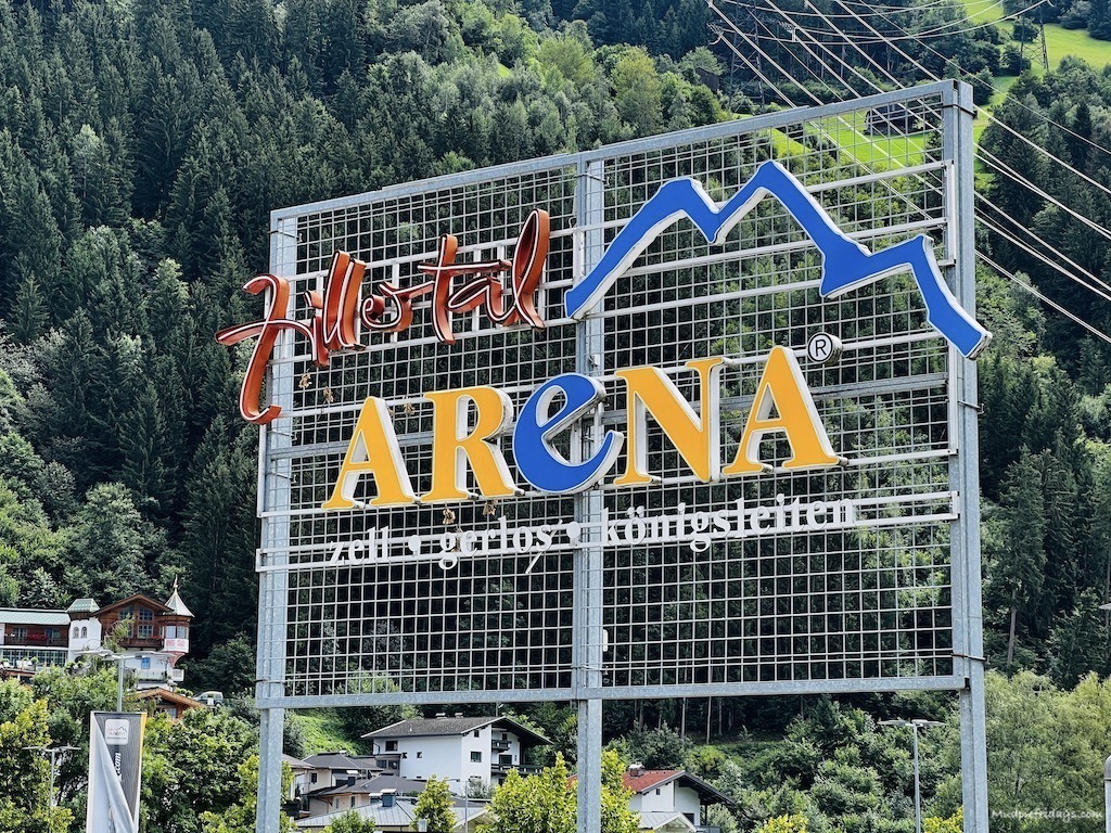 The Zillertal arena sign that you can see from the road where you catch the rosenalmbahn zell am ziller from