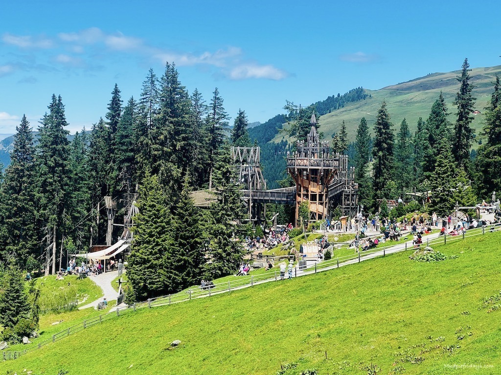 The view of Fichtenschloss from the rosenalmbahn zell am ziller as you near the top of Rosenalm
