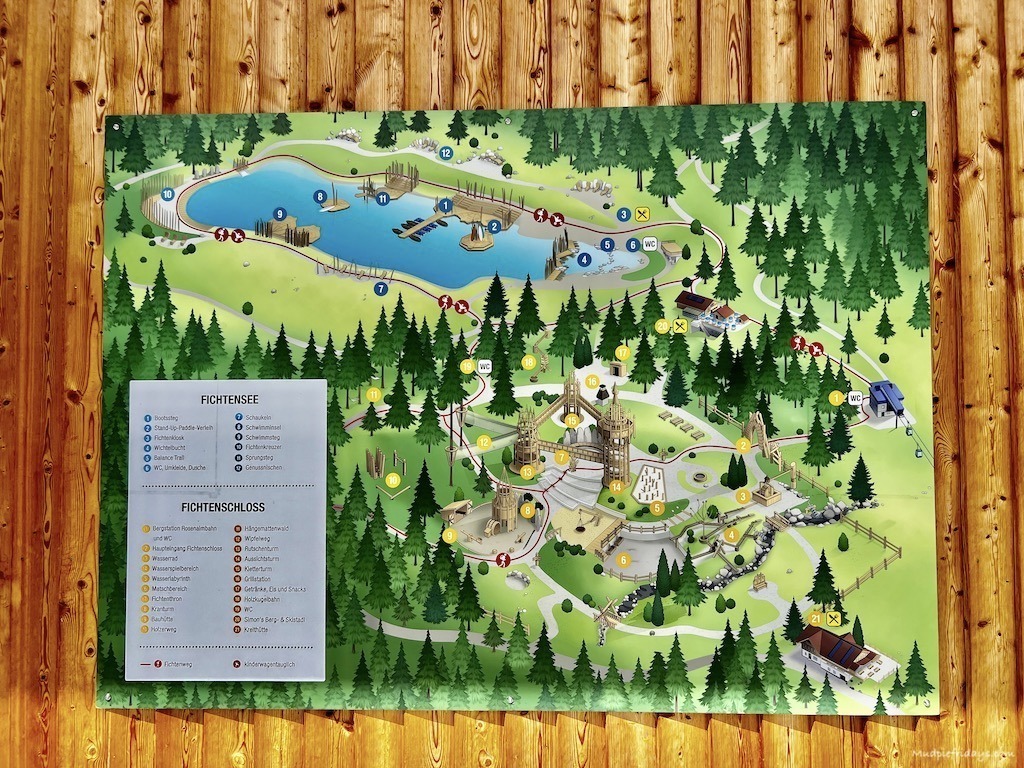 Map of the top of Rosenalm including Fichtenschloss and Fichtensee areas at the top of the rosenalmbahn zell am ziller