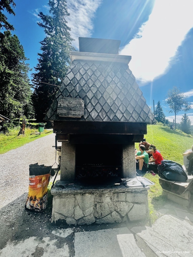 The BBQ at fichtenschloss available for people to use at lunchtime after ascending on the rosenalmbahn zell am ziller