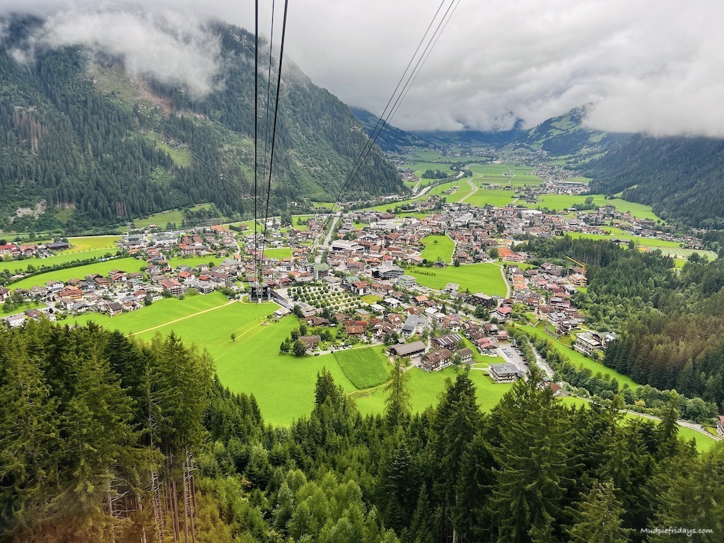 Views from the ahornbahn cable care of the Zillertal valley below in the Summer