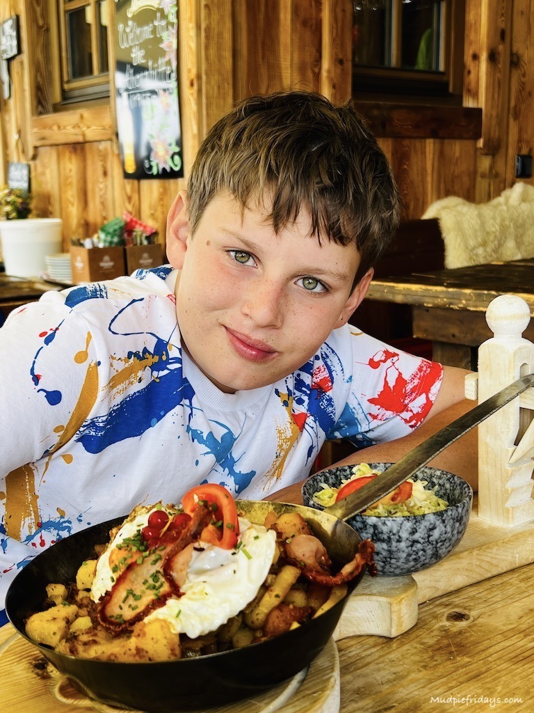 Some traditional food at AhornHutte which offers panoramic views of the mountain range from its terrace