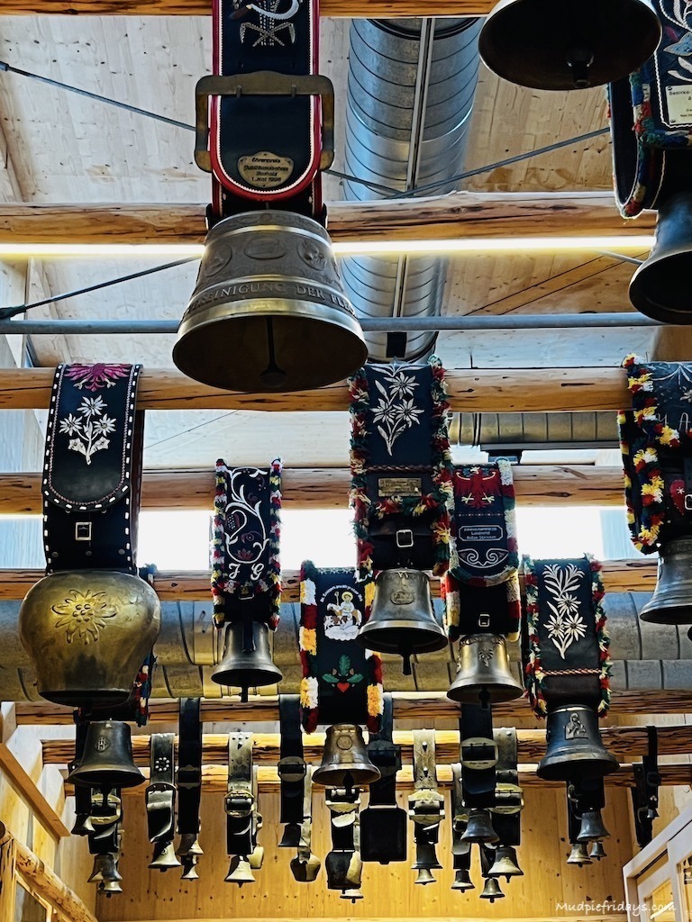 Cowbells hanging from the ceiling at the exhibit explains the importance of the cows in Austrian culture
