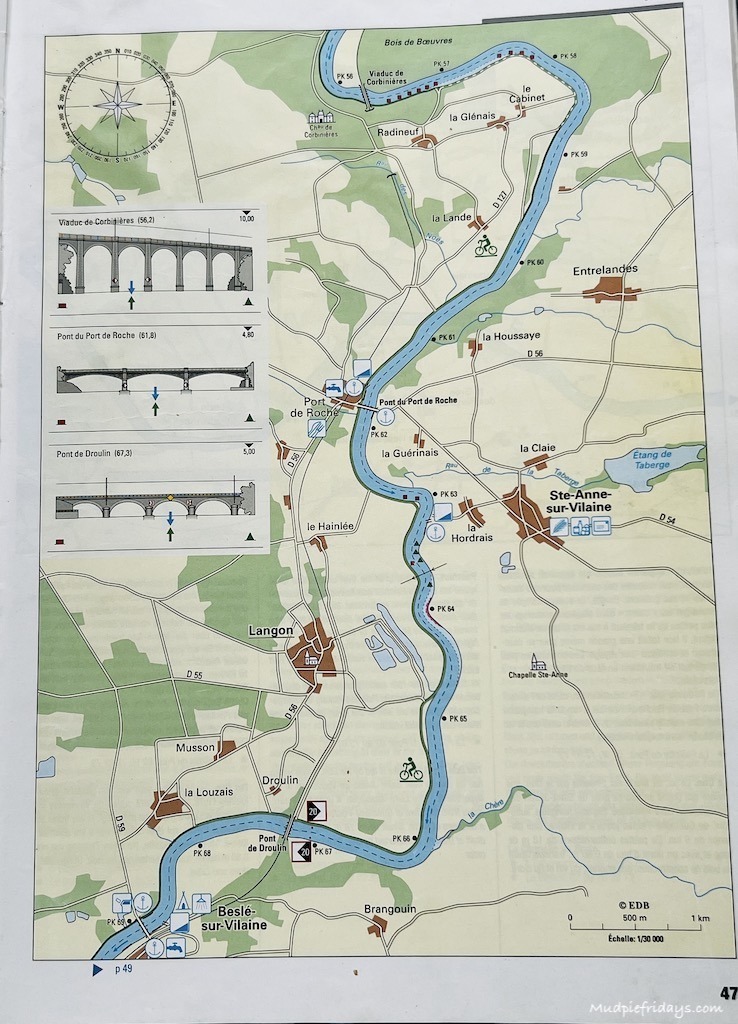 Day One travelling along the canal nantes brest map - Messac to Pont de Beste