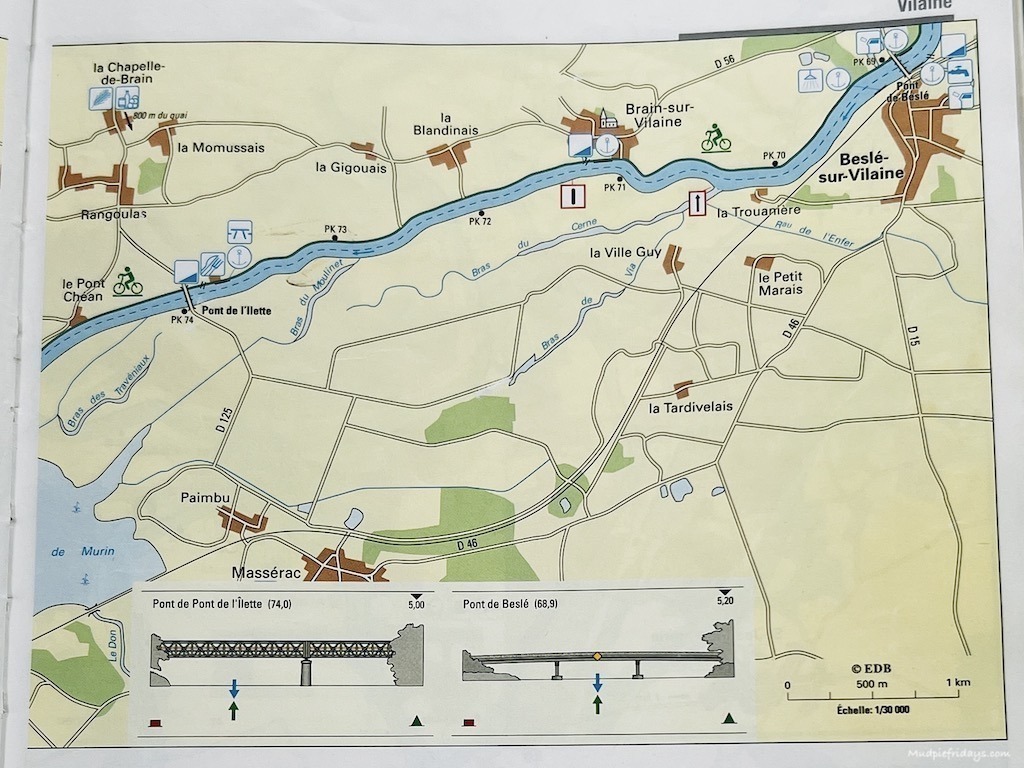 Map of the Vilaine River Day Two - Pont de Beste to Redon