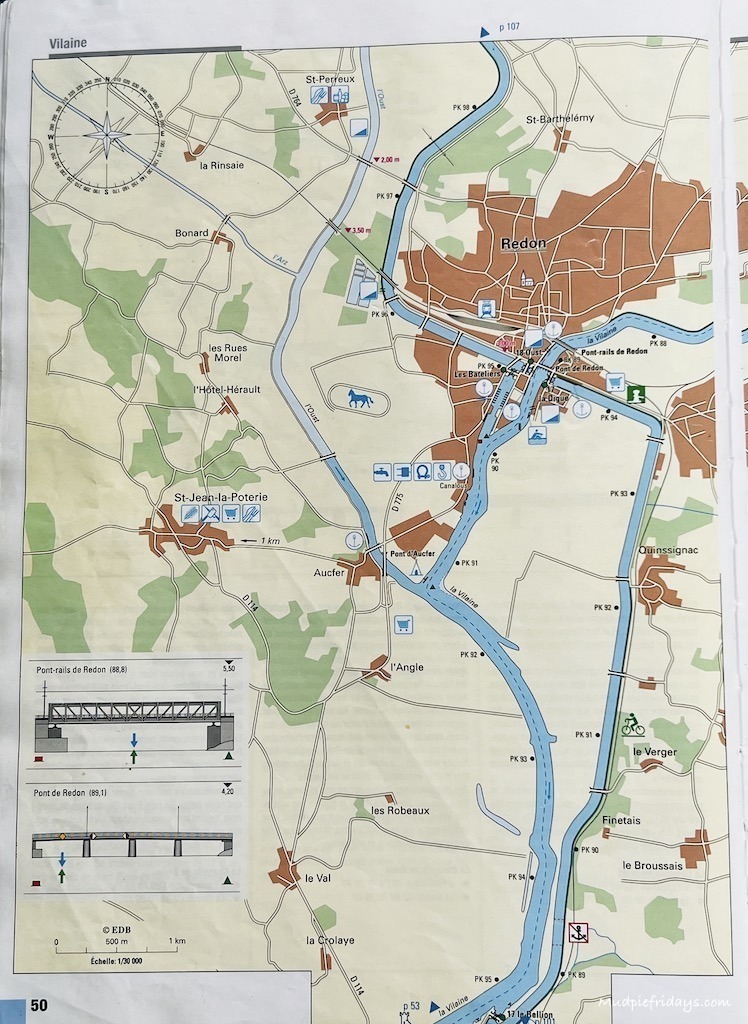 Map of the Vilaine River Day Two - Pont de Beste to Redon
