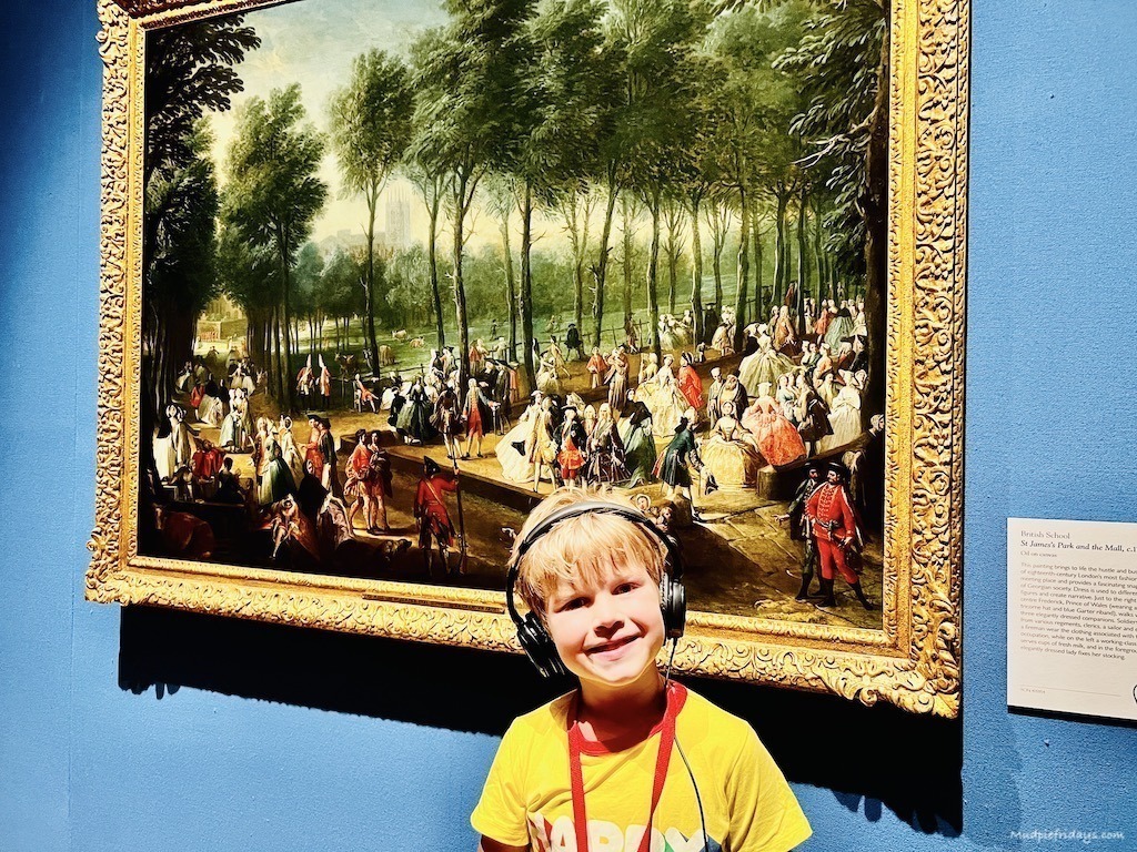 Harry in front of one of the works of art in the Queens Gallery - visiting Buckingham Palace with kids