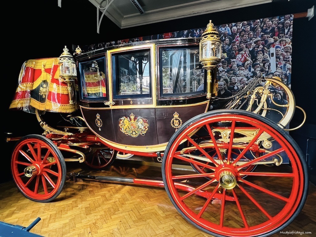 One of the carriages in the Royal Mews that we saw when visiting Buckingham Palace with kids