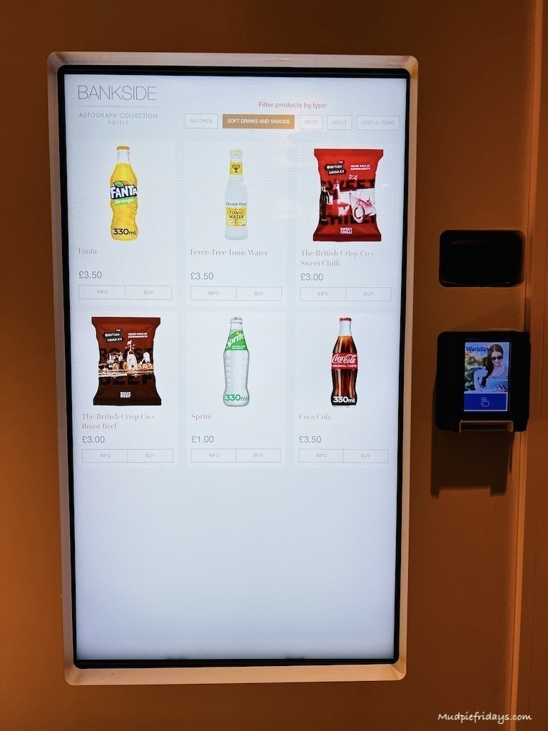 Vending machine which is on each floor at the Bankside Hotel London