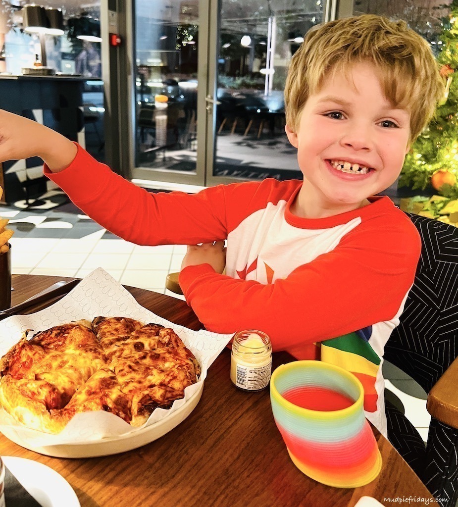 Harry with the kid's meal option for £10 at the Art Yard Bar and Restaurant