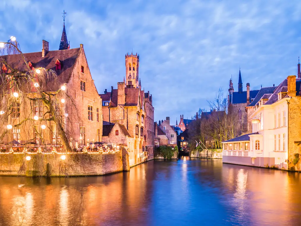 Belgium Christmas markets - Bruges and a view of the river in the evening