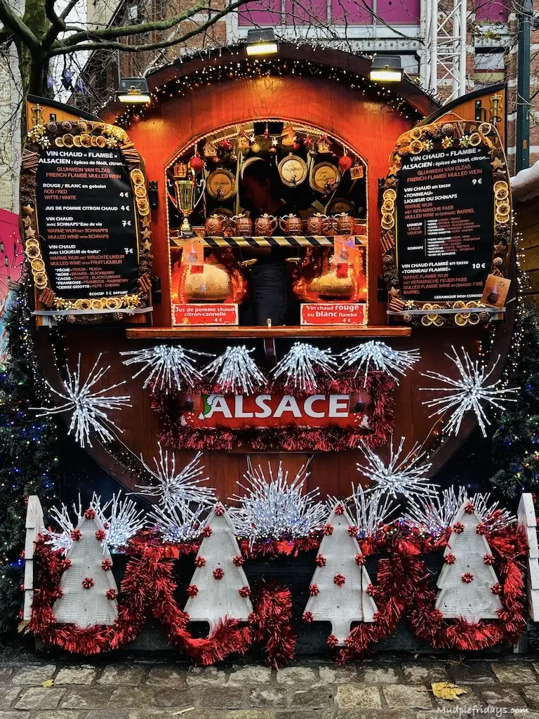 A mulled wine market stall at a European Christmas market
