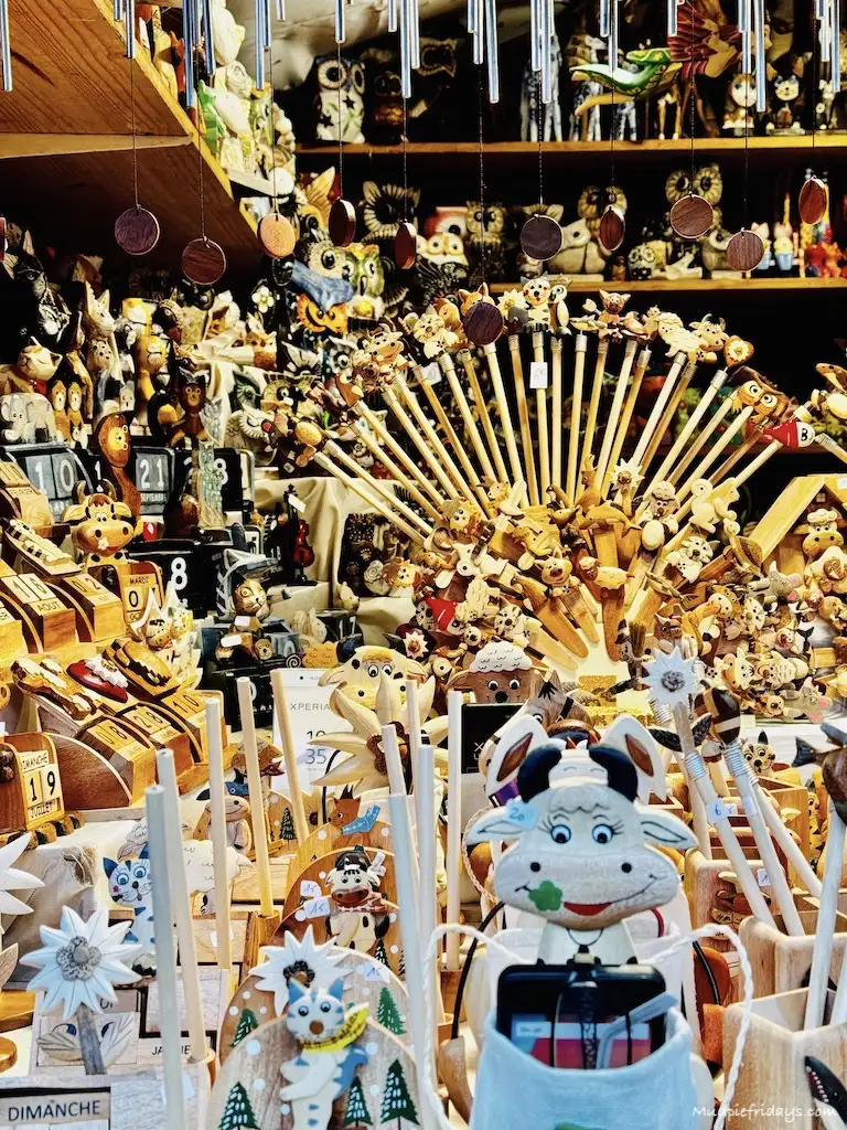 some of the things for sale in thee wooden chalets in the market