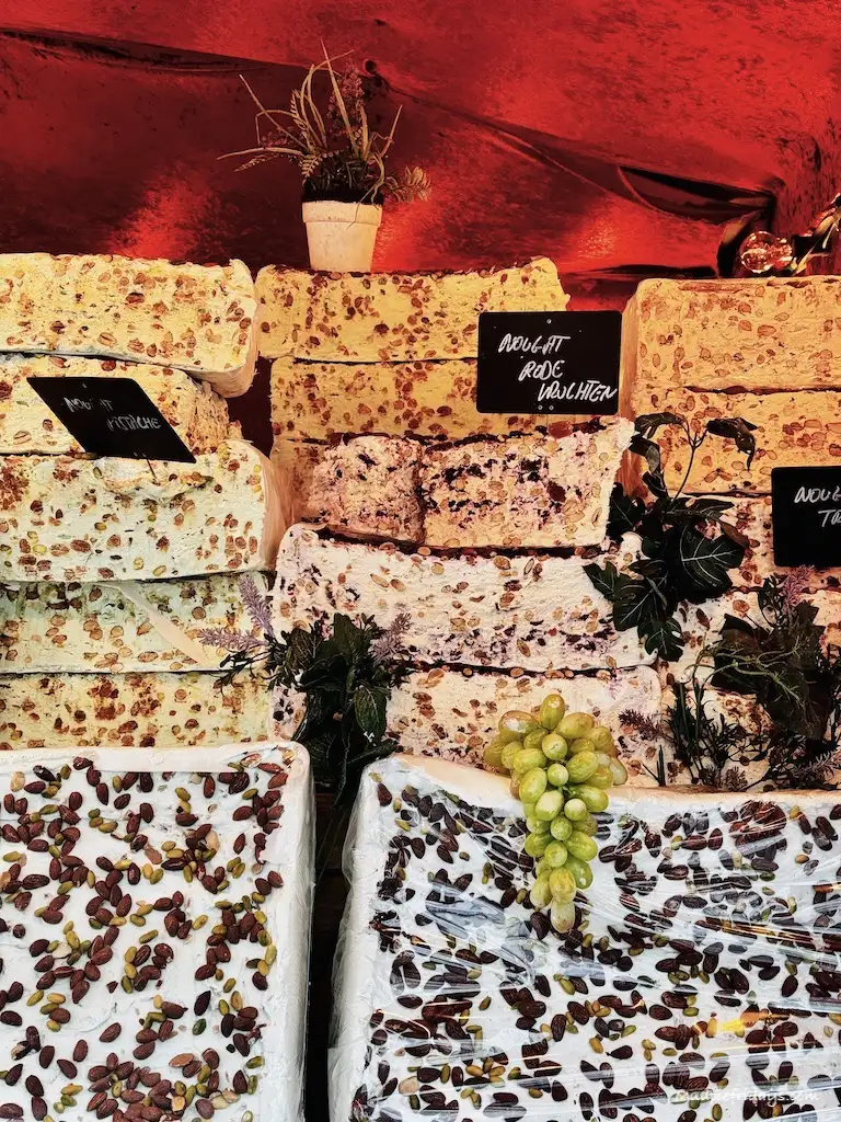 Nougat for sale at the Christmas markets in Beligum