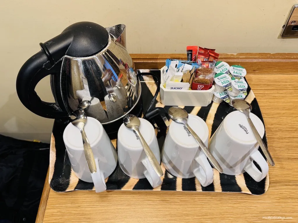 The tea and coffee tray in the family hotel room