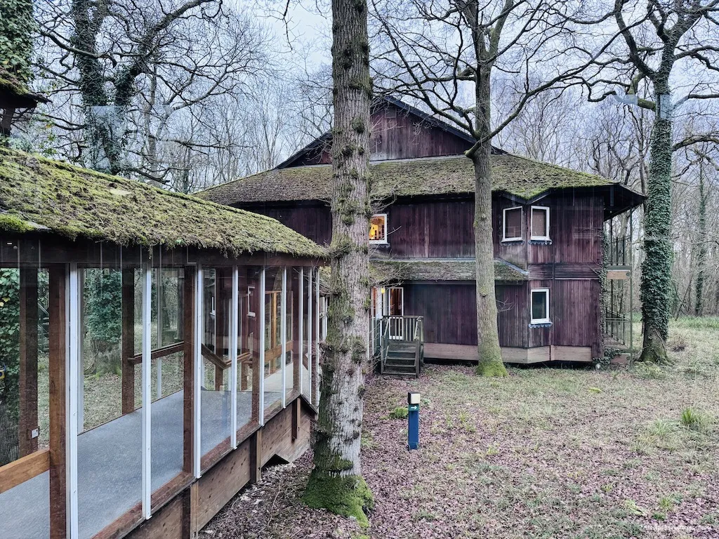 Wooden structures of the hotel - cabins on stilts that looks like a plantation