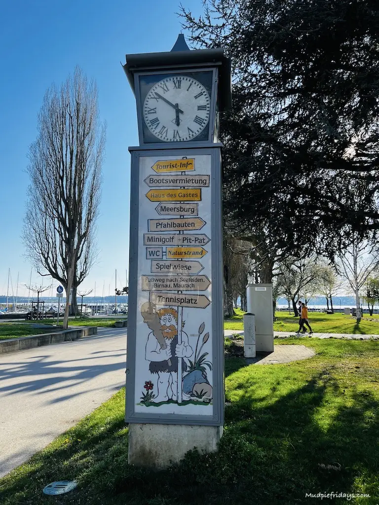A town clock that shows all the things to do in and around UnterUhldingen on the Bodensee